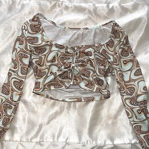 Y2K Trippy Button up Crop top, Long sleeves